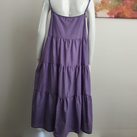 Erin Louise Size L Linen Blend Tiered A-Line Midi Lilac Dress NWT - Picture 5 of 9